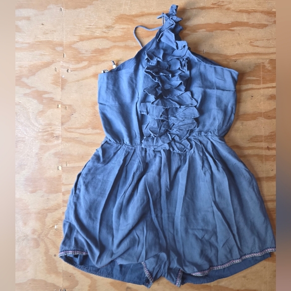 Blue Halter Romper Embroidered Detail Luluvia (SHO40) - Picture 4 of 11